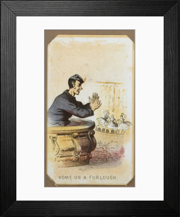 Framed Print : The Civil War, Life in Camp, Home on a Furlough, souvenir card showing the daily life of Union soldiers on the front, in the camp and on furlough
