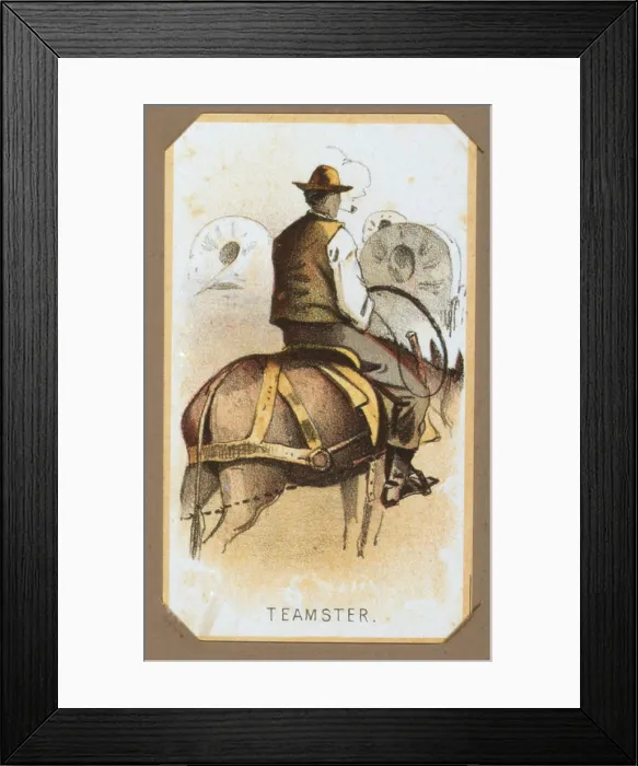 Framed Print : The Civil War, Life in Camp, Teamster, souvenir card showing the daily life of Union soldiers on the front, in the camp and on furlough, chromolithograph by Winslow Homer