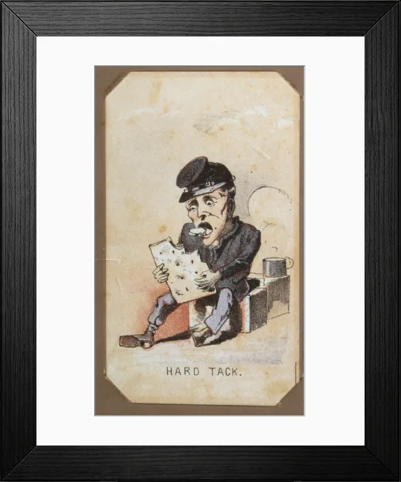 Framed Print : The Civil War, Life in Camp, Hard Tack, souvenir card showing the daily life of Union soldiers on the front, in the camp and on furlough, chromolithograph by Winslow Homer
