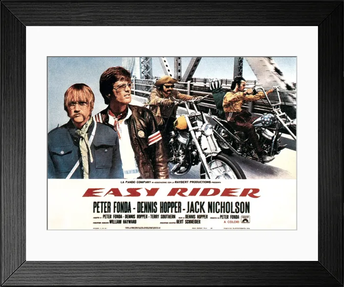 Framed Print : EASY RIDER, Luke Askew (far left), Peter Fonda, Dennis Hopper, 1969