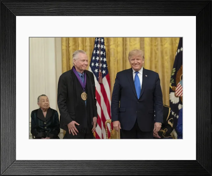 Framed Print : Jon Voight wears his newly awarded National Medal of Arts by President Trump, Voight won the 1969 Academy Award for Best Actor, in COMING HOME. Nov. 21, 2019 (BSLOC_2019_9_221)