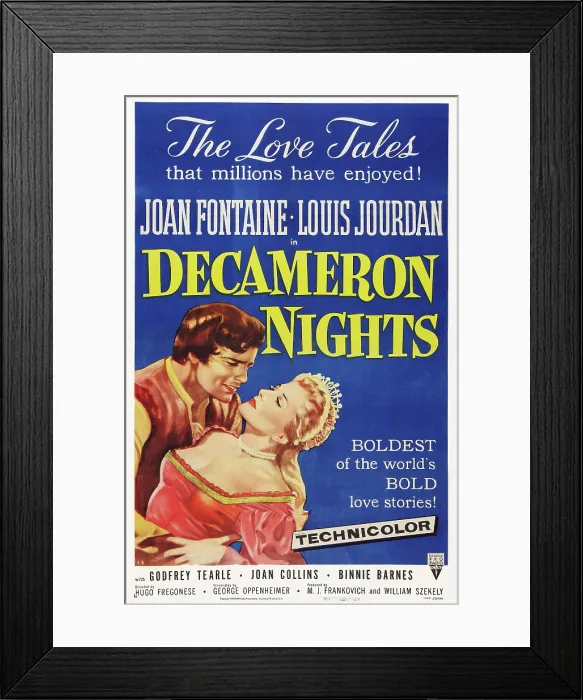 Framed Print : DECAMERON NIGHTS, US poster art, from left: Louis Jourdan, Joan Fontaine, 1953