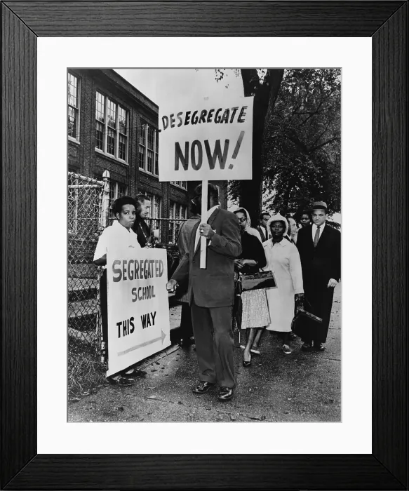 Framed Print : Africans American protest school segregation. Pickets outside Lincoln School in Englewood, N.J. were protesting the northern city's failure to end racial segregation. 1962