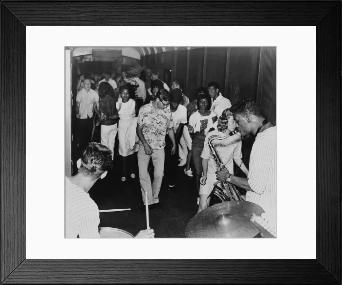 Framed Print : Riverheart High School students doing the Twist. African American and White students dance the Twist together