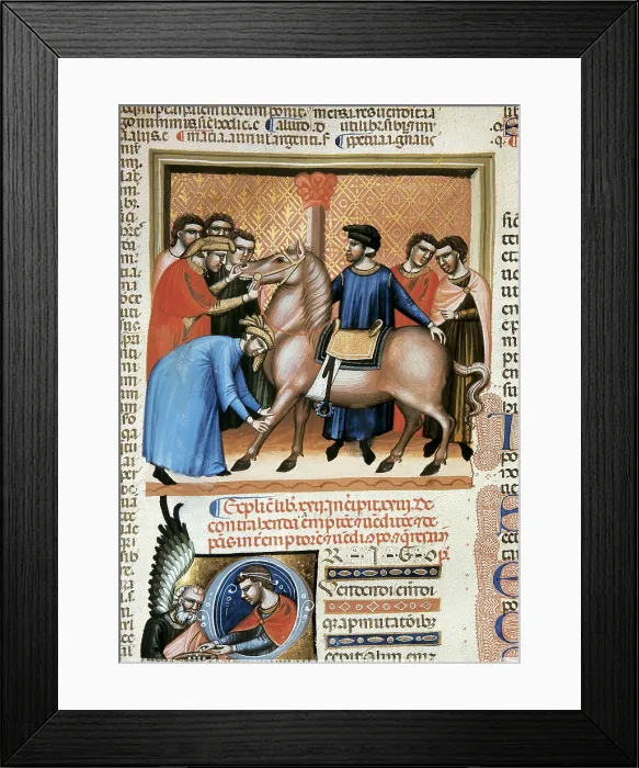 Framed Print : Codex Justinianus (1350). Selling a horse. Byzantine art. Miniature Painting. ITALY. Turin. National Library of the Turin University. AISA / Everett Collection**US SALES ONLY** Framed Print : Codex Justinianus (1350). Selling a horse. Byzantine art. Miniature Painting. ITALY. Turin. National Library of the Turin University. AISA / Everett Collection**US SALES ONLY**