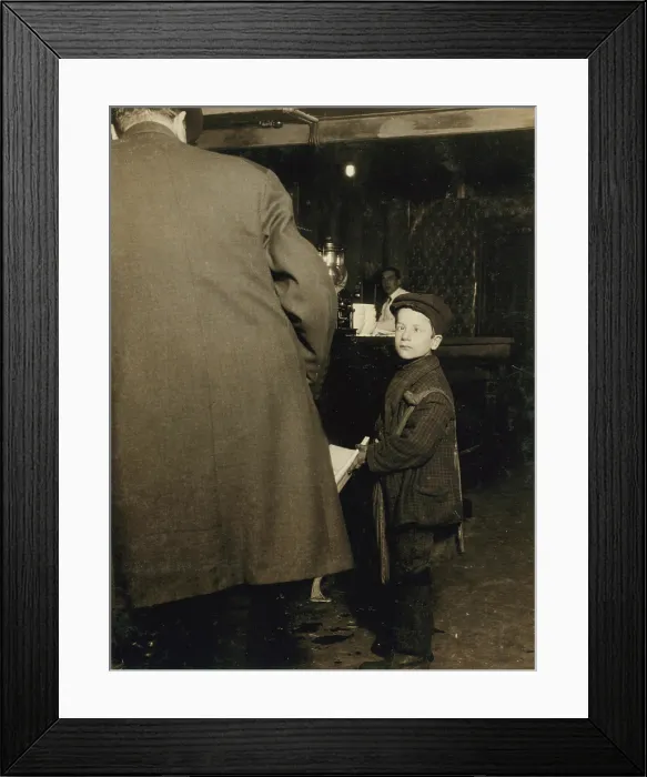 Framed Print : Child labor, newsie selling in a saloon on Washington Street at 10 P.M. Tony Tomasula, 9 years old, Buffalo, New York, photograph by Lewis Wickes Hine, photograph 1910 Framed Print : Child labor, newsie selling in a saloon on Washington Street at 10 P.M. Tony Tomasula, 9 years old, Buffalo, New York, photograph by Lewis Wickes Hine, photograph 1910