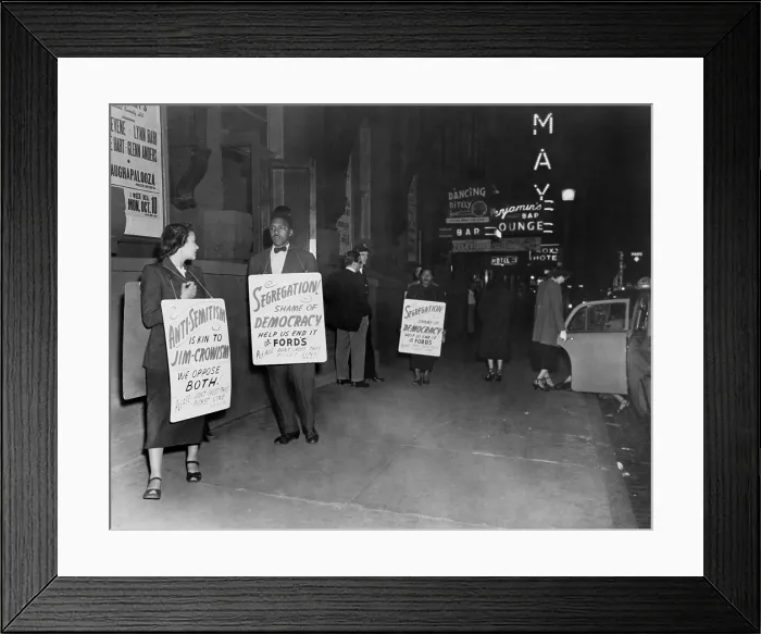 Framed Print : Bayard Rustin, Mrs. Bowen Jackson, and Mrs. Earl Williams picket the segregated Ford's Theatre in Baltimore, Maryland. 1948