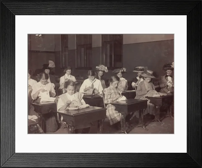 Framed Print : Learning to embroider in the free evening school, Boston Massachusetts, photograph by Lewis Wickes Hine, October, 1909 Framed Print : Learning to embroider in the free evening school, Boston Massachusetts, photograph by Lewis Wickes Hine, October, 1909