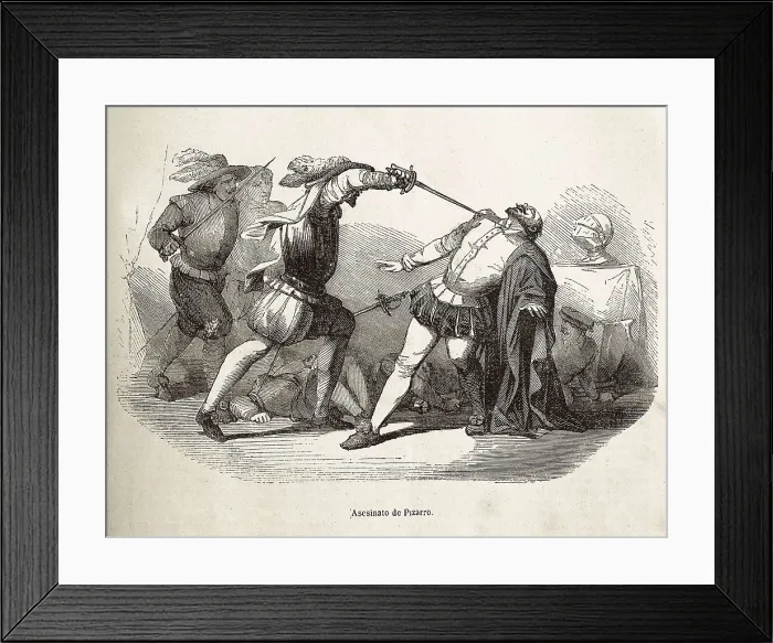 Framed Print : PIZARRO, Francisco (1476-1541). Pizarro's death by Almagrists at his palace in Lima, on the 26th June 1541. Engraving. AISA / Everett Collection**US SALES ONLY** Framed Print : PIZARRO, Francisco (1476-1541). Pizarro's death by Almagrists at his palace in Lima, on the 26th June 1541. Engraving. AISA / Everett Collection**US SALES ONLY**