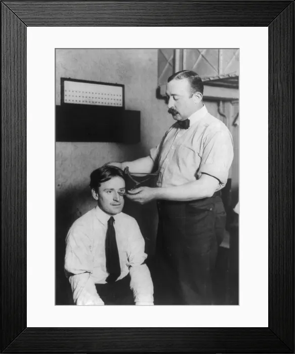 Framed Print : New York City, police department activities, taking bertillon measurements of the cranium, photograph, 1908 Framed Print : New York City, police department activities, taking bertillon measurements of the cranium, photograph, 1908