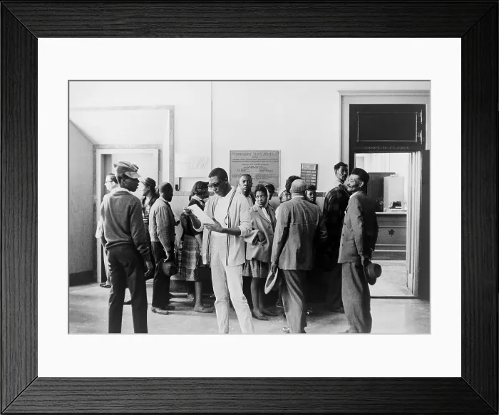 Framed Print : Voter registration drive. African Americans wait at the Circuit Court to register to vote in Mississippi. Ca. 1960s