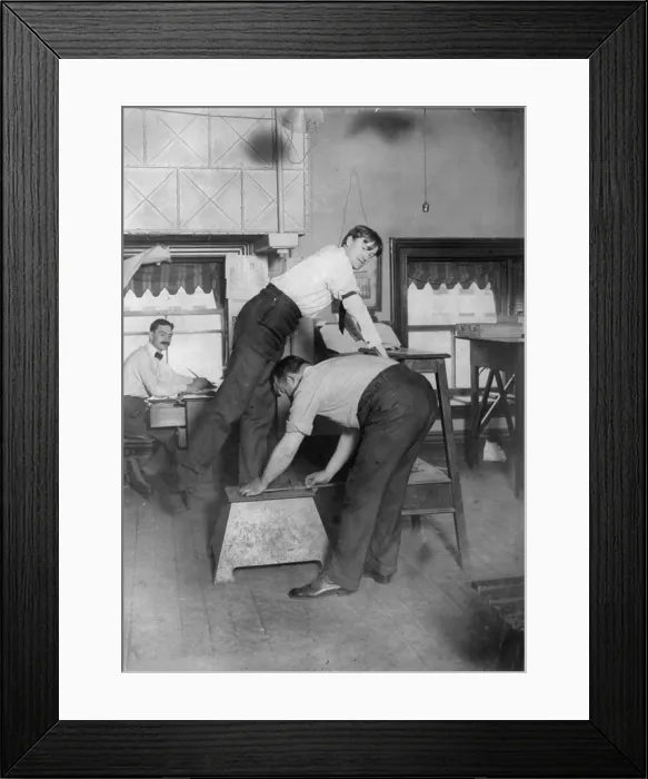 Framed Print : New York City, police department activities, taking bertillon measurements of foot size, photograph, 1908 Framed Print : New York City, police department activities, taking bertillon measurements of foot size, photograph, 1908