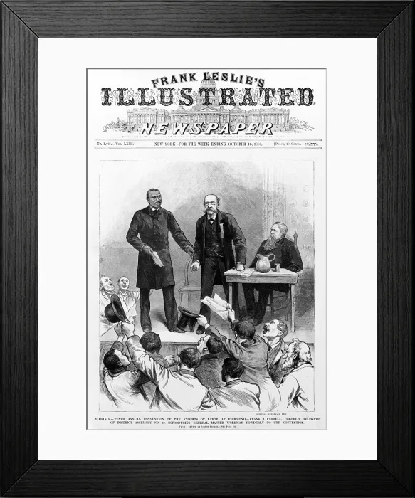 Framed Print : Tenth annual convention of the Knights of Labor. Frank J. Farrell, colored delegate of District Assembly No. 49, introducing General Master Workman Powderly to the convention