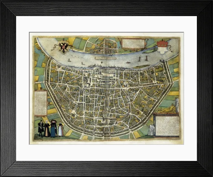 Framed Print : HOGENBERGFranz (1535-1590). Civitatis Orbis Terrarum. 1572-1617. Detail of the map of Burgos with shepherds and cattle (1576)