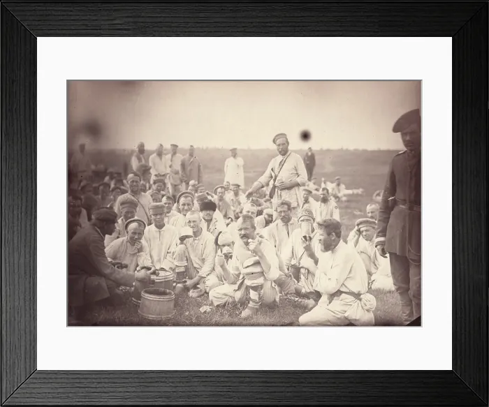 Framed Print : Siberia, Siberian convicts taking lunch by the roadside, photograph, 1885-1886