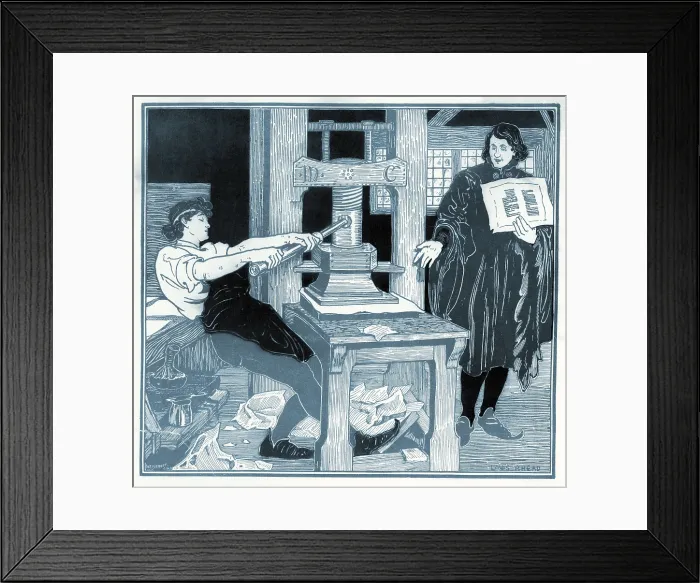 Framed Print : William Caxton (1422-1491), English translator and publisher, printed the first book in the English language, THE RECUYELL OF THE HISTORYES OF TROYE, 1475 Framed Print : William Caxton (1422-1491), English translator and publisher, printed the first book in the English language, THE RECUYELL OF THE HISTORYES OF TROYE, 1475