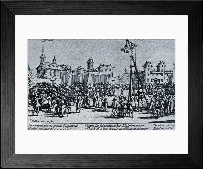 Framed Print : CALLOT, Jacques (1592-1635). The Great Miseries of War. 1633. Series inspired by the Thirty Years War. Plate No. 10: 'L'Estrapade' (The Strappado)