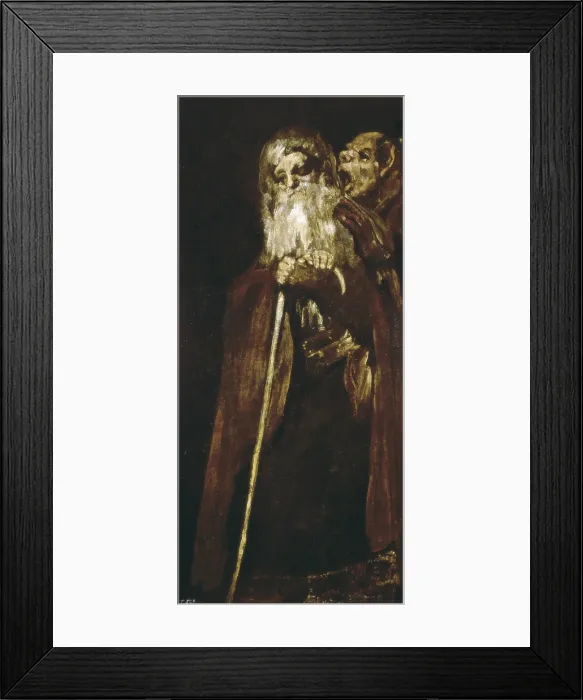 Framed Print : GOYA Y LUCIENTES, Francisco de (1746-1828). Two Monks. 1819 - 1823. An old and deaf monk leaning on his stick, listens what the other is shouting to his ear