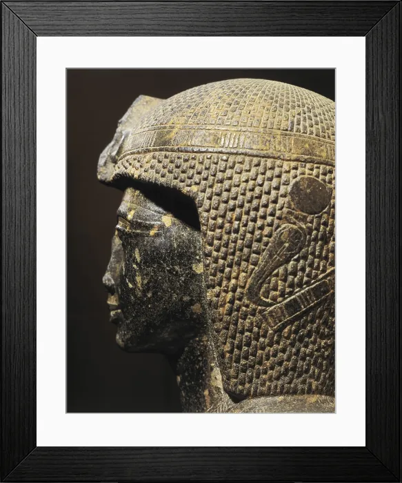 Framed Print : Bust of a sitted statue of Ramss II. 1290 -1237 BC. Egyptian art. New Kingdom. Sculpture on marble. EGYPT. Cairo. Egyptian Museum. Proc: EGYPT. San el-Hagar. Tanis