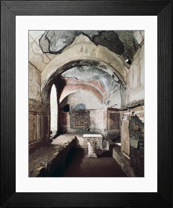 Framed Print : Priscilla Catacomb. ca. 200-250. ITALY. Rome. Catacombs of Priscilla. Room of the Fratio Panis. Paleo-christian art. Architecture
