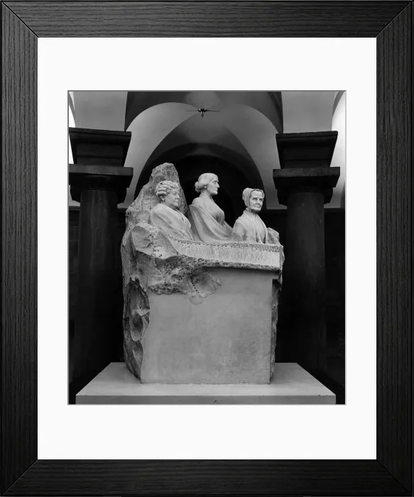 Framed Print : Portrait Monument to Lucretia Mott, Elizabeth Cady Stanton, and Susan B. Anthony, marble sculpture by Adelaide Johnson, 1920