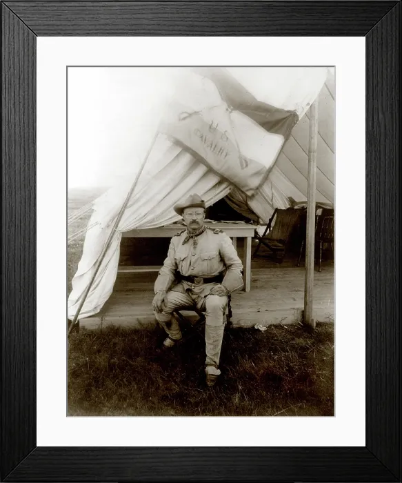 Framed Print : Theodore Roosevelt, seated at entrance to tent. ca 1898