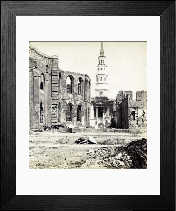Framed Print : Circular Church, left, St. Philip's Church, center, and Secession Hall, right, in Charleston, South Carolina. Charleston, South Carolina, stereocard 1865 Framed Print : Circular Church, left, St. Philip's Church, center, and Secession Hall, right, in Charleston, South Carolina. Charleston, South Carolina, stereocard 1865