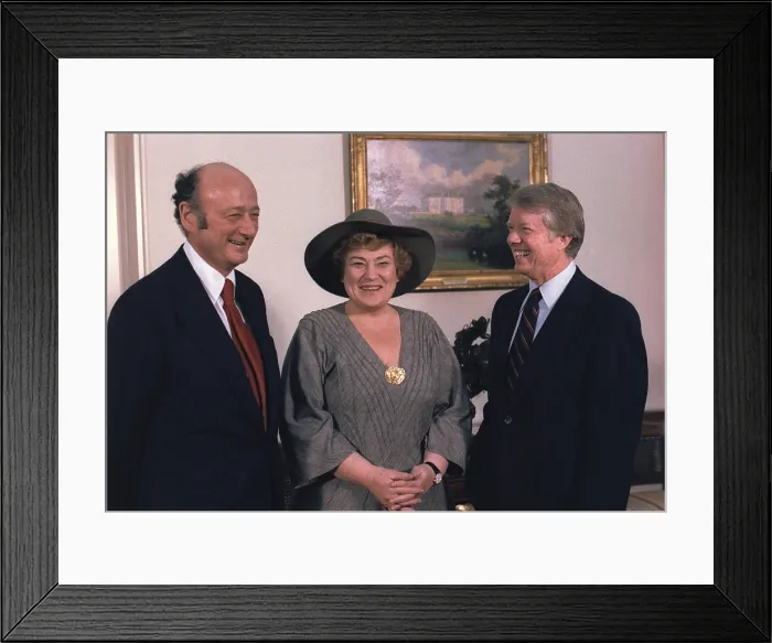Framed Print : New York Mayor Edward Koch and Manhattan Congresswoman Bella Abzug meet with Jimmy Carter. Feb. 3 1978