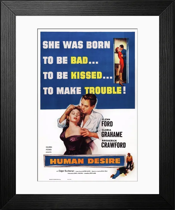 Framed Print : HUMAN DESIRE, US poster art, from left: Gloria Grahame, Glenn Ford, 1954