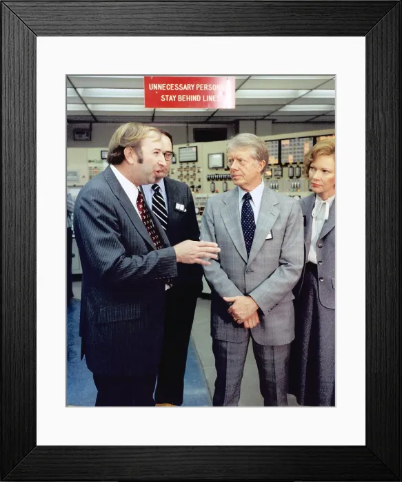 Framed Print : President and Rosalynn Carter in the Control Room of Three Mile Island Nuclear Generating Station four days after the partial meltdown of Unit 2 reactor. April 1 1979