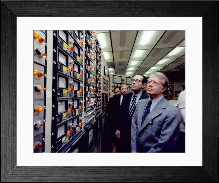 Framed Print : President Jimmy Carter in the Control Room of Three Mile Island Nuclear Generating Station four days after the partial meltdown of Unit 2 reactor. April 1 1979