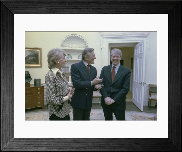 Framed Print : President Jimmy Carter greets actor Kirk Douglas and his wife Mrs. Anne Buydens Douglas. March 16 1978
