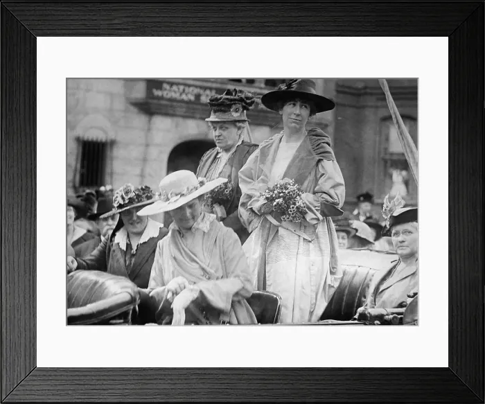 Framed Print : Jeannette Rankin (1880-1973), first woman member of the U.S. Congress stands in an open car in front of the Washington D.C Framed Print : Jeannette Rankin (1880-1973), first woman member of the U.S. Congress stands in an open car in front of the Washington D.C
