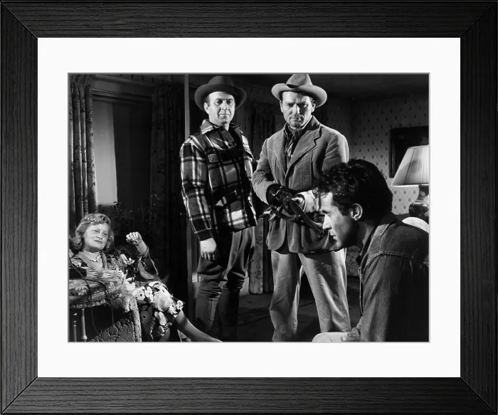 Framed Print : BORDER INCIDENT, from left: Lynn Whitney, Howard Da Silva, Charles McGraw, Ricardo Montalban, 1949