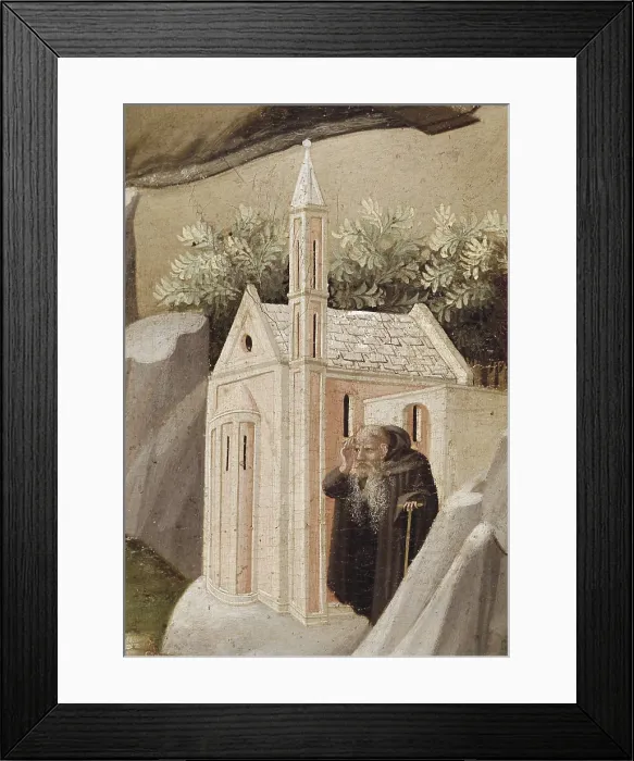 Framed Print : ANGELICO, Fra (1387-1455). The Thebaid (La Tebaide). ca. 1420. Upper left detail depicting a monk. Work attributed before to Gherardo Starnina. Renaissance art. Oil on wood