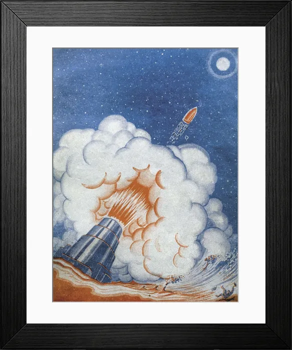 Framed Print : VERNE, Jules (1828-1905). Illustration by Emile Bayard for the first edition of the novel 'From the earth to the Moon' (1865). Litography Framed Print : VERNE, Jules (1828-1905). Illustration by Emile Bayard for the first edition of the novel 'From the earth to the Moon' (1865). Litography