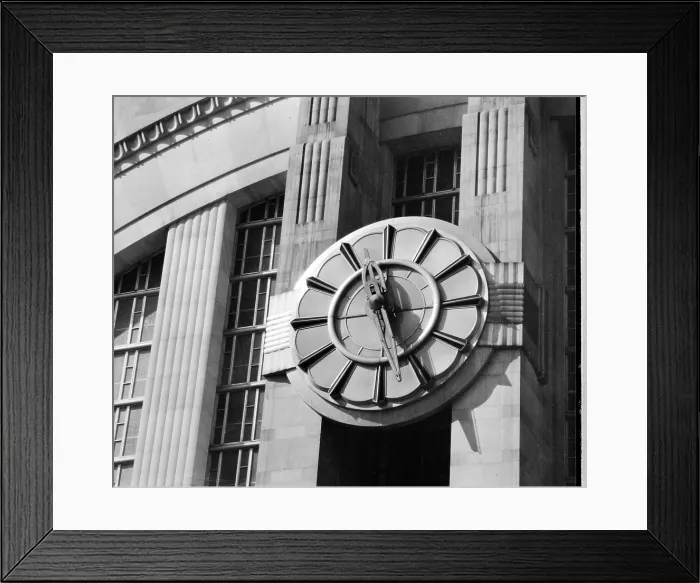 Framed Print : Clock above the entrance of the Cincinnati Union Terminal, Cincinnati, Ohio, ca. 1928