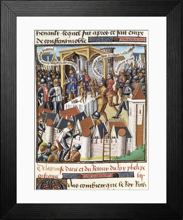 Framed Print : VINCENT of BEAUVAIS (1190-1264). Speculum historiale. ca. 1460. Third Crusade. Conquest of Saint John of Acre and King Philip Ausgustus return to France (1191). Gothic art