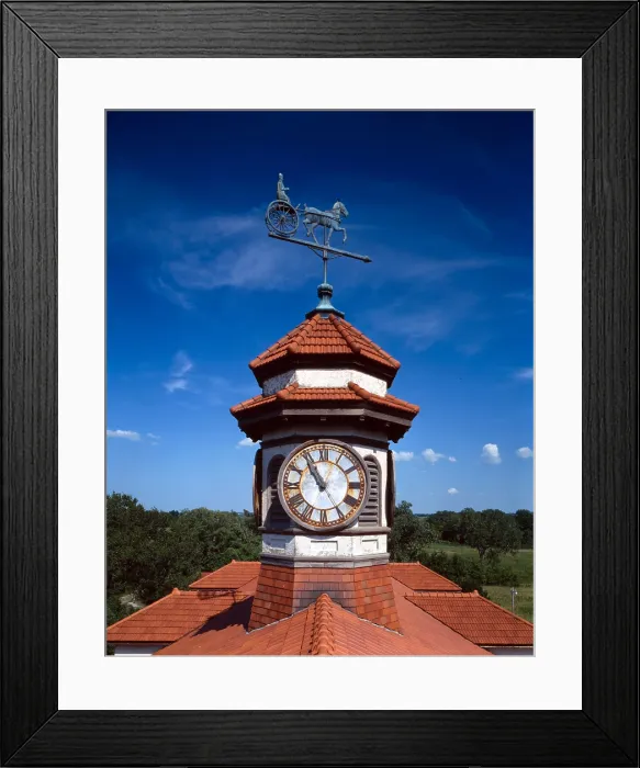 Framed Print : Clock tower and weathervane, Longview Farm, Show Horse Barn, Lees Summit, MO 1914
