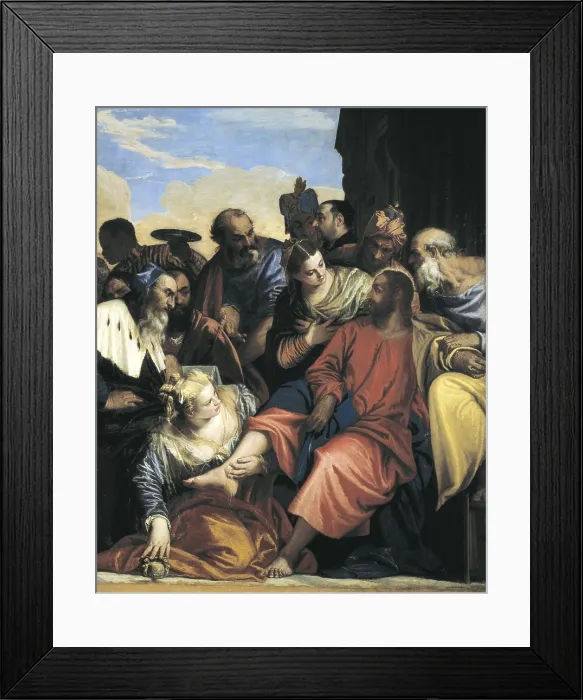 Framed Print : VERONESE, Paolo Caliari, called Paolo (1528-1588). Supper in the House of Simon. 1560. Detail. Mary Magdalene washing the feet of Jesus Christ. Renaissance art. Cinquecento