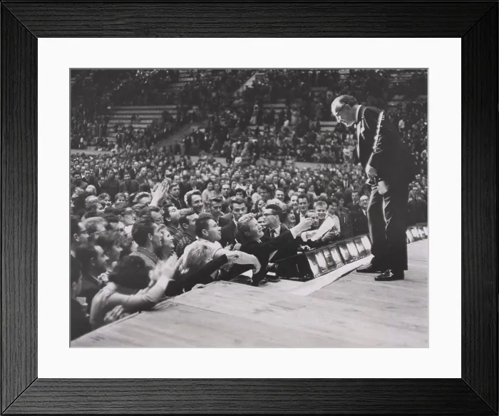 Framed Print : Benny Goodman talks with Soviet fans from the stage of the Moscow Sports Palace