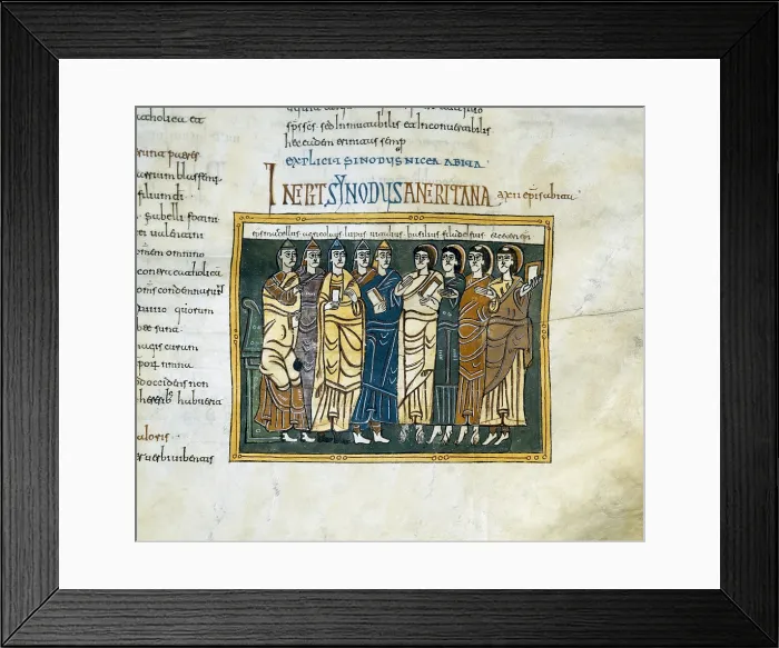 Framed Print : Vigilian or Albelda Codex. 10th c. Council of Nicaea. Mozarabic art. Miniature Painting. SPAIN. San Lorenzo de El Escorial. Royal Library of the Monastery of El Escorial Framed Print : Vigilian or Albelda Codex. 10th c. Council of Nicaea. Mozarabic art. Miniature Painting. SPAIN. San Lorenzo de El Escorial. Royal Library of the Monastery of El Escorial