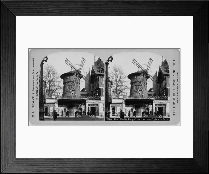 Framed Print : The Moulin Rouge, from caption: the warmest place in Paris, France, stereo photograph by Carleton H. Graves, 1910