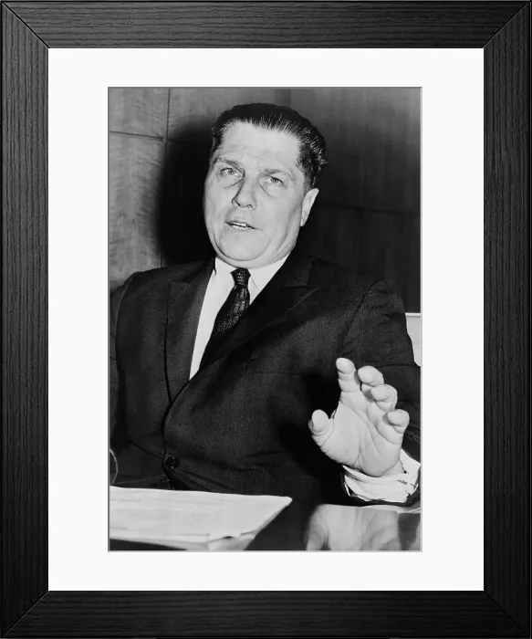 Framed Print : Jimmy Hoffa (1913-1975), tough President of the Teamsters Union from 1958-1971, was the subject of numerous government investigations, but only convicted of jury tampering