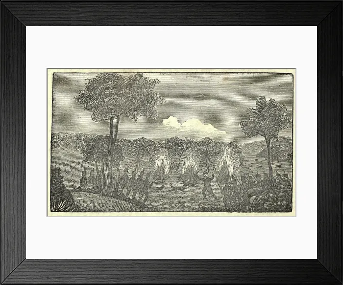 Framed Print : Illustration of Lewis and Clark's expedition from 1803-6. Soldiers burning an Indian encampment Framed Print : Illustration of Lewis and Clark's expedition from 1803-6. Soldiers burning an Indian encampment