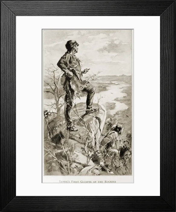 Framed Print : Meriwether Lewis taking in his first glimpse of the Rocky Mountains