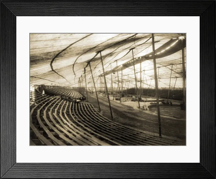 Framed Print : Interior of large circus tent without audience or performers. 1907