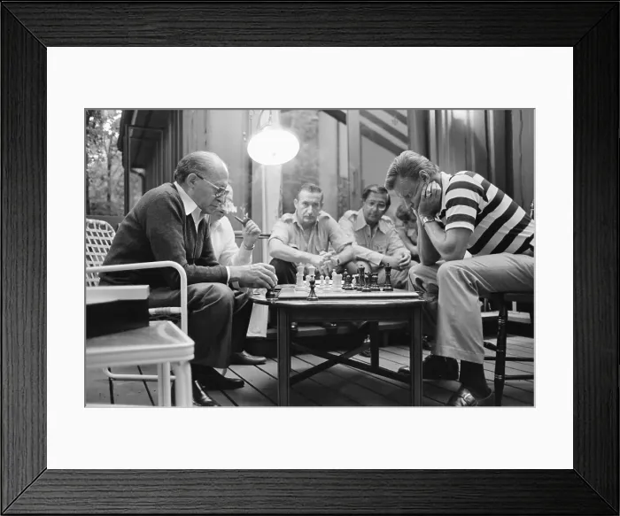 Framed Print : Menahem Begin and Zbigniew Brzezinski play chess during the Camp David Summit. Sept 5-17 1978
