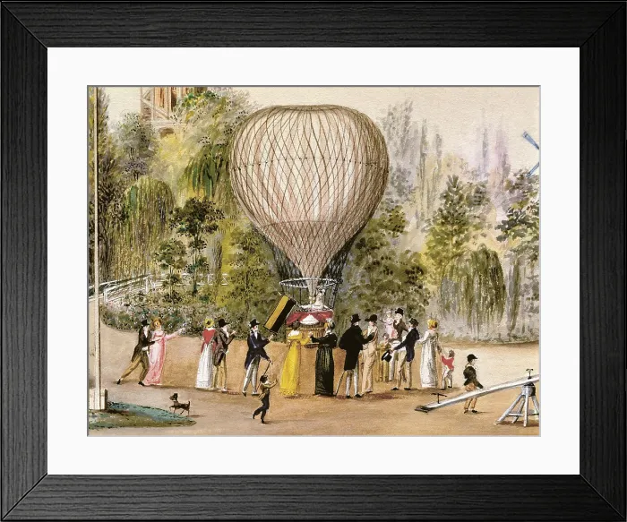 Framed Print : Air balloon in the RosembaumschergartenVienna (19th c.). Watercolour. AISA / Everett Collection (27306)**US SALES ONLY**