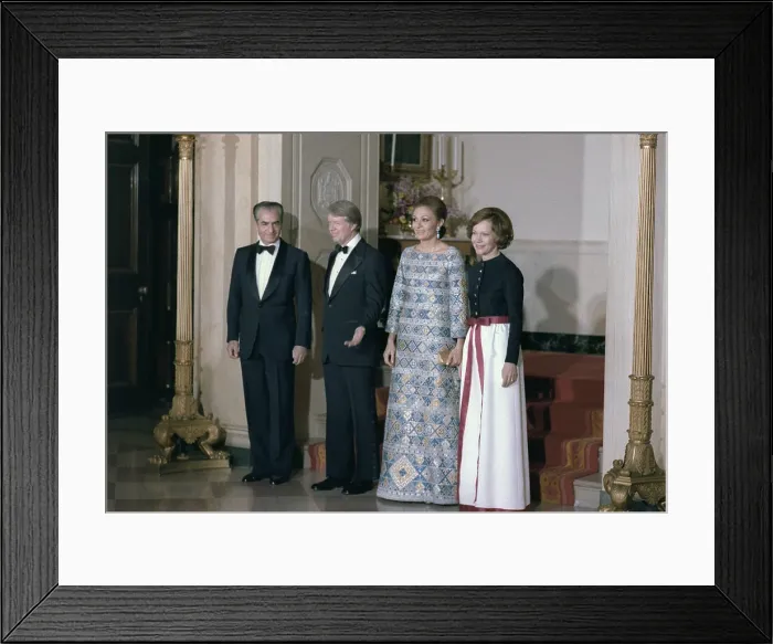 Framed Print : The Shah of Iran Jimmy Carter the Shahbanou of Iran and Rosalynn Carter during a state dinner for the Iranian leader. Nov. 15 1977